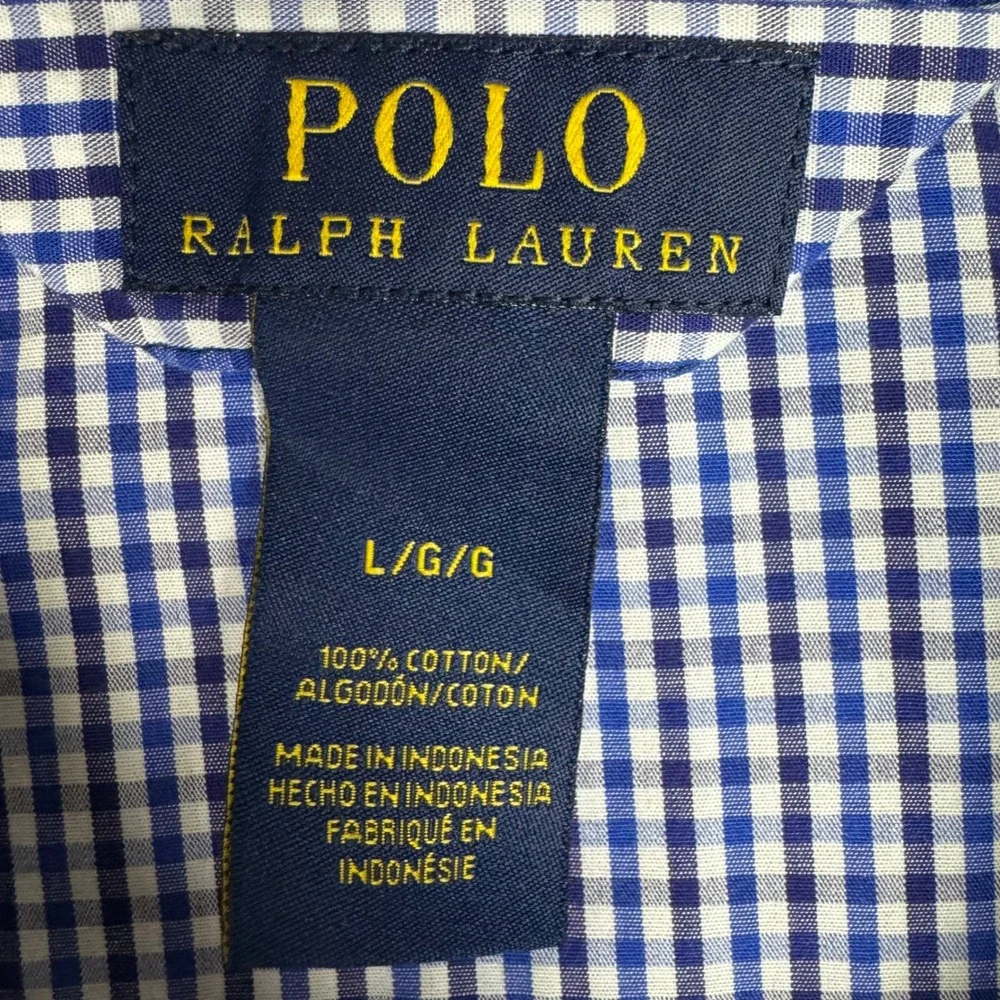 Polo Ralph Lauren Pajama Top‎ Mens Large Blue Gingham Cotton Sleep Shirt Pocket